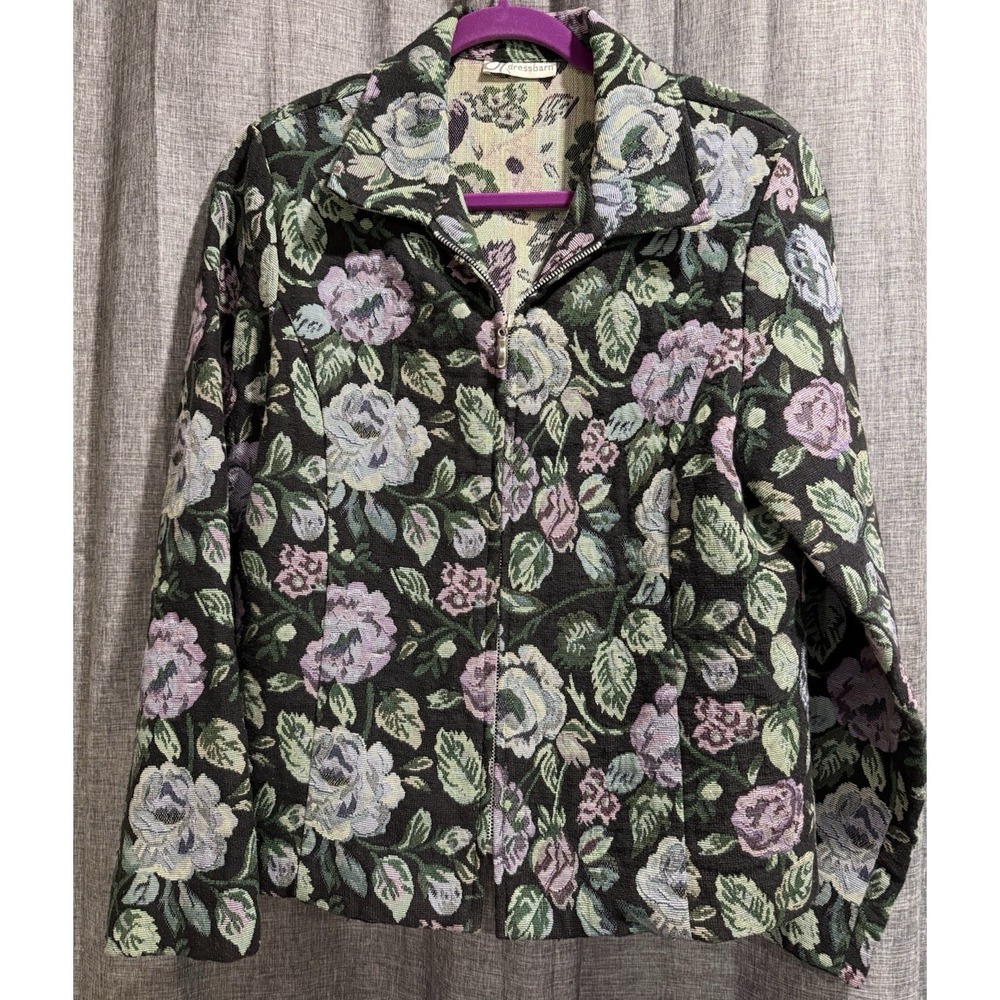 Dressbarn Multicolor Embroidered Full Zip Tapestry Jacket Women's Large‎ EUC